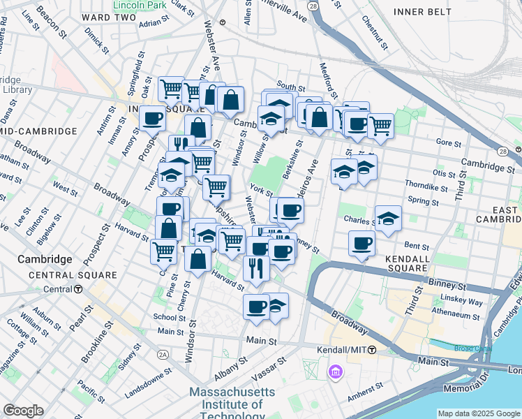 map of restaurants, bars, coffee shops, grocery stores, and more near 44 Plymouth Street in Cambridge