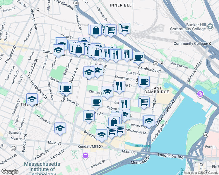 map of restaurants, bars, coffee shops, grocery stores, and more near 341 Hurley Street in Cambridge