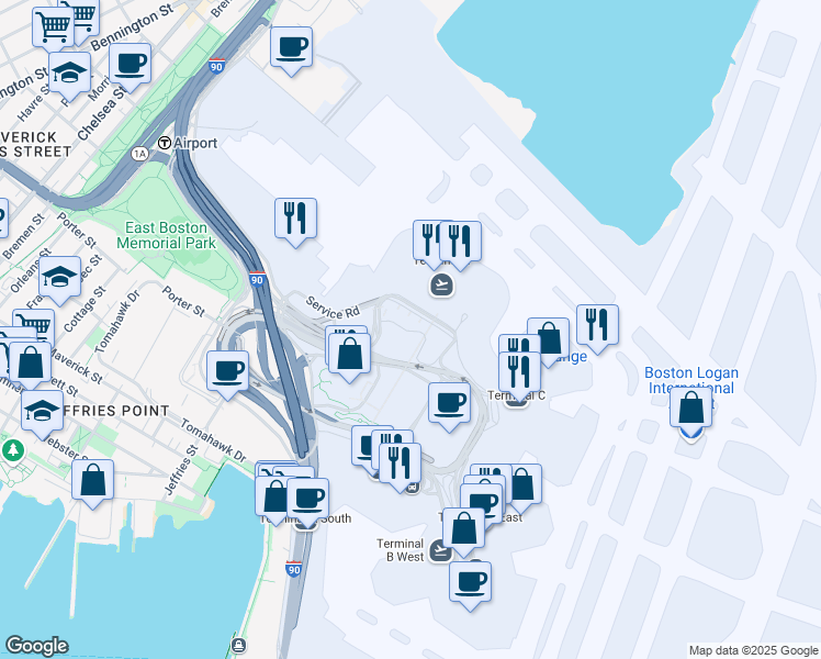 map of restaurants, bars, coffee shops, grocery stores, and more near in Boston