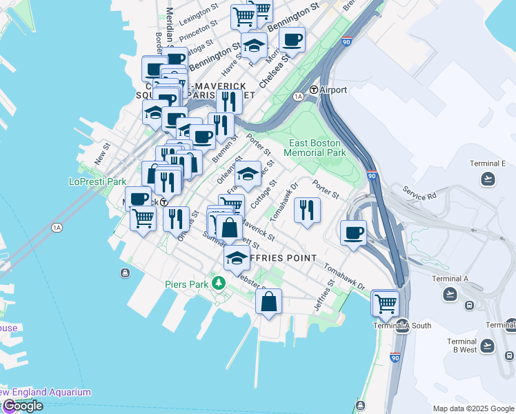 map of restaurants, bars, coffee shops, grocery stores, and more near in 