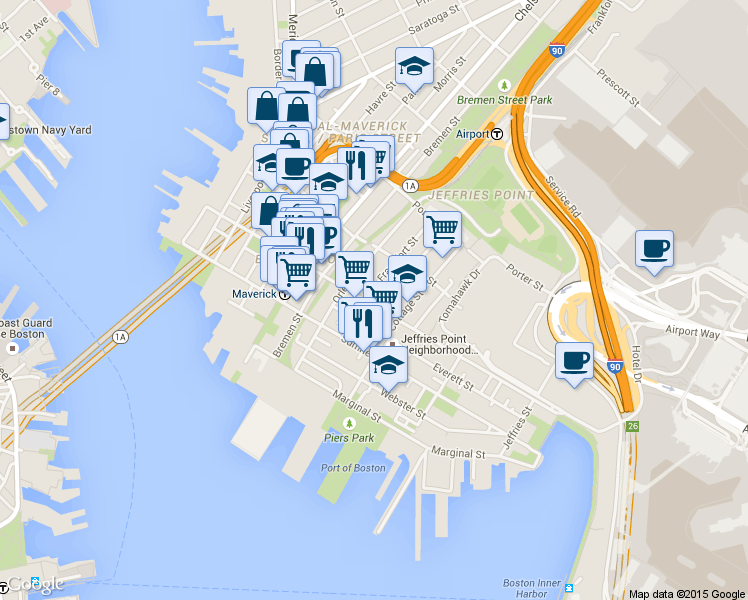map of restaurants, bars, coffee shops, grocery stores, and more near 2 McKay Place in Boston