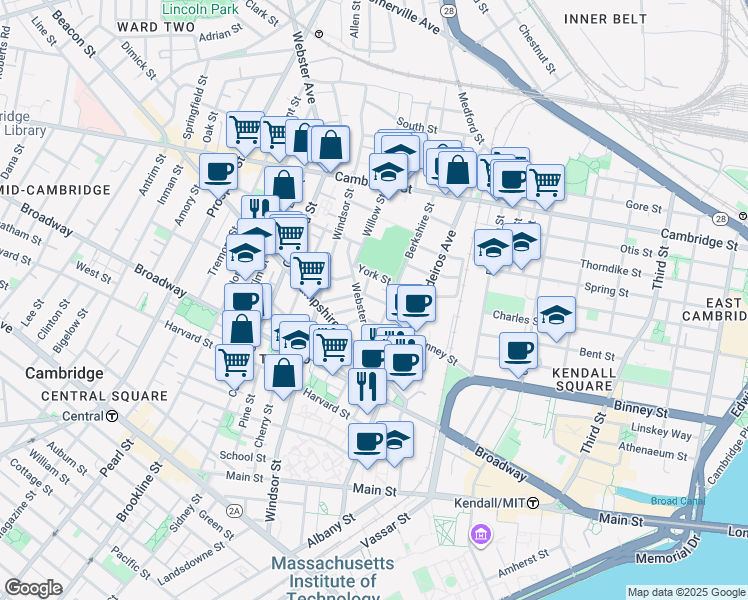 map of restaurants, bars, coffee shops, grocery stores, and more near 44 Plymouth Street in Cambridge