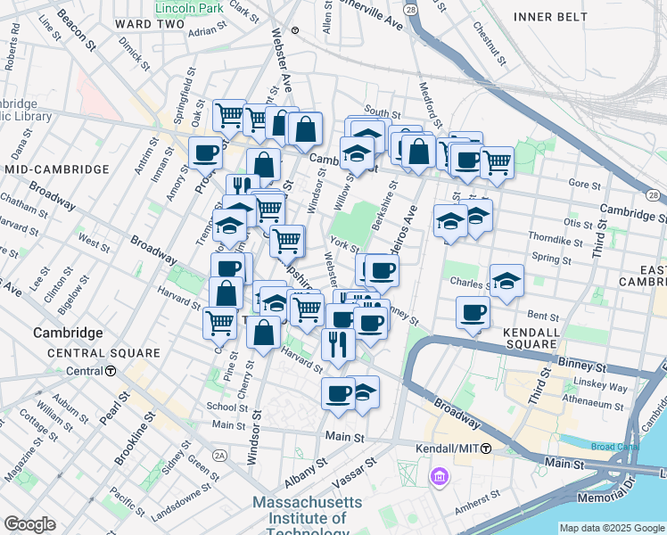 map of restaurants, bars, coffee shops, grocery stores, and more near 44 Plymouth Street in Cambridge