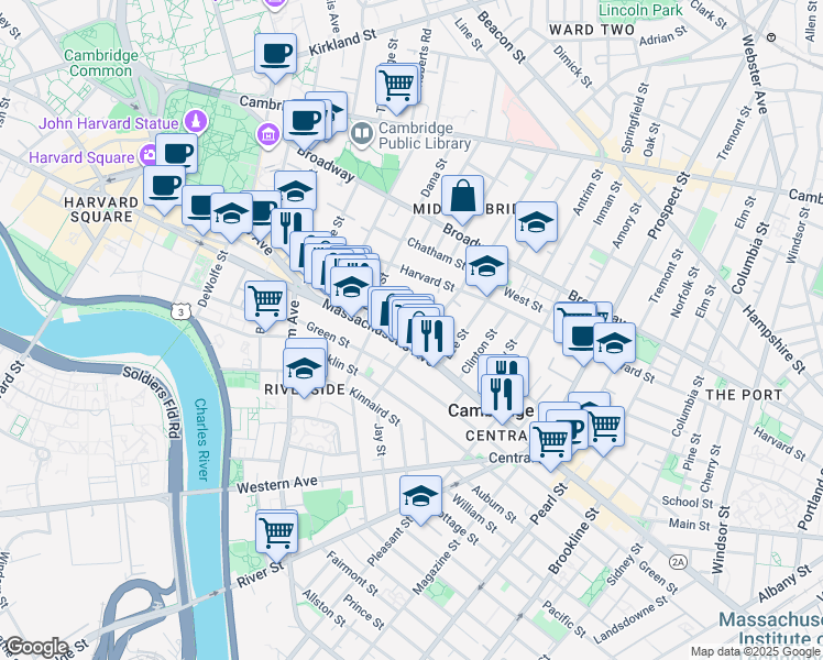 map of restaurants, bars, coffee shops, grocery stores, and more near 929 Massachusetts Avenue in Cambridge