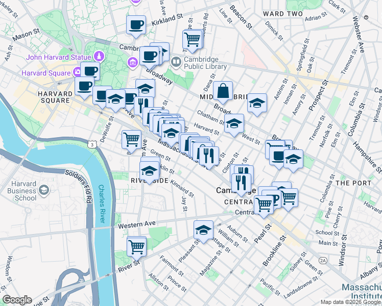 map of restaurants, bars, coffee shops, grocery stores, and more near 929 Massachusetts Avenue in Cambridge