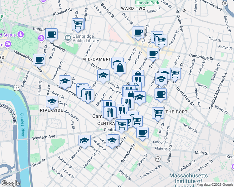 map of restaurants, bars, coffee shops, grocery stores, and more near 278 Harvard Street in Cambridge