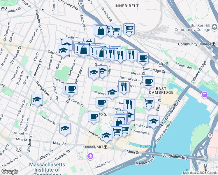 map of restaurants, bars, coffee shops, grocery stores, and more near 339 Hurley Street in Cambridge