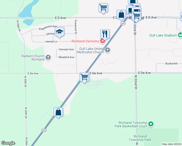 map of restaurants, bars, coffee shops, grocery stores, and more near 8637 E De Ave in Richland
