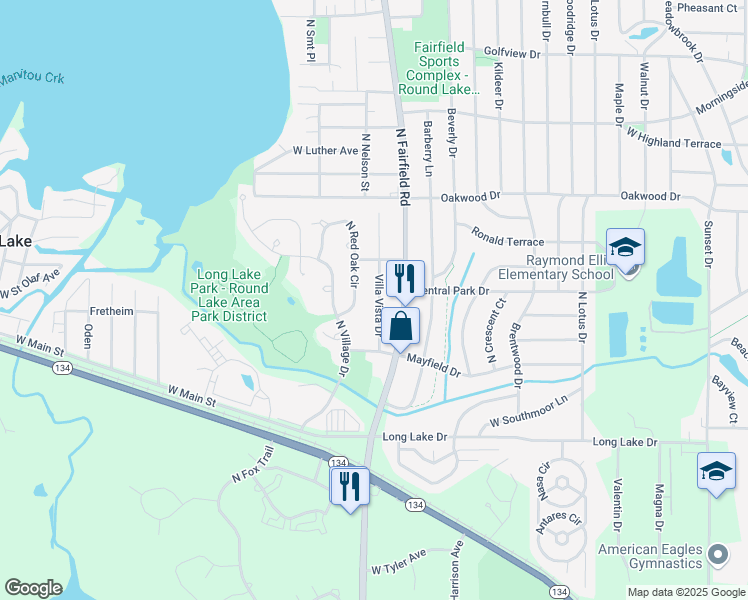 map of restaurants, bars, coffee shops, grocery stores, and more near 1114 Villa Vista Drive in Round Lake Beach