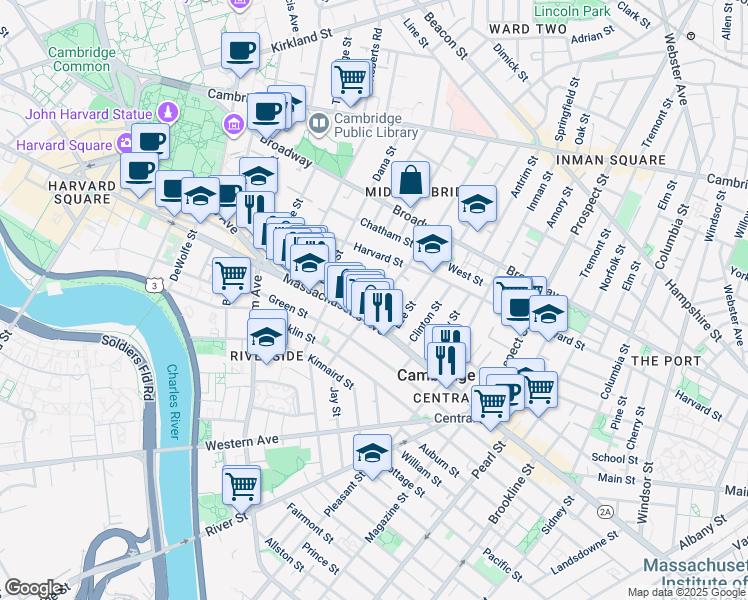 map of restaurants, bars, coffee shops, grocery stores, and more near 929 Massachusetts Avenue in Cambridge