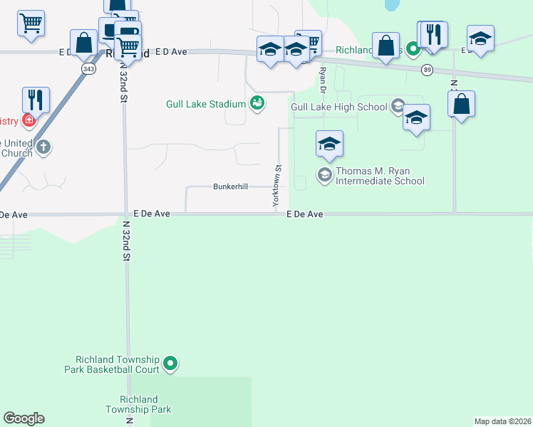 map of restaurants, bars, coffee shops, grocery stores, and more near 9443 East De Avenue in Richland