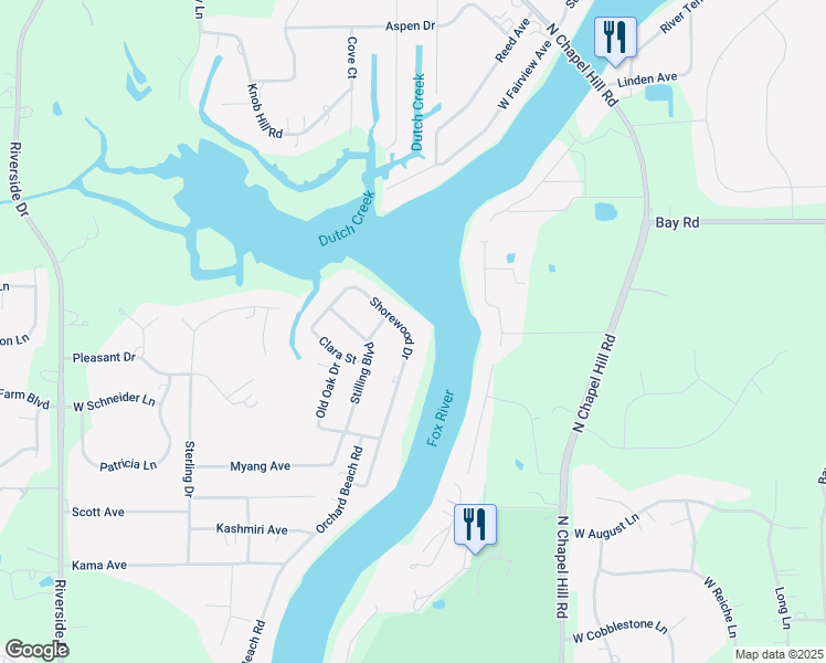 map of restaurants, bars, coffee shops, grocery stores, and more near 2822 Shorewood Drive in McHenry