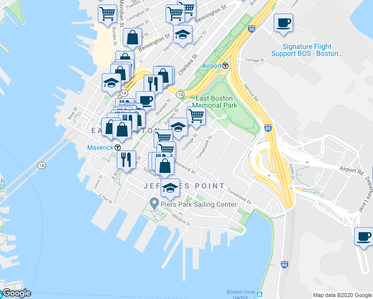 map of restaurants, bars, coffee shops, grocery stores, and more near in 