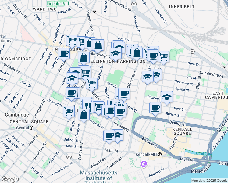 map of restaurants, bars, coffee shops, grocery stores, and more near 44 Plymouth Street in Cambridge