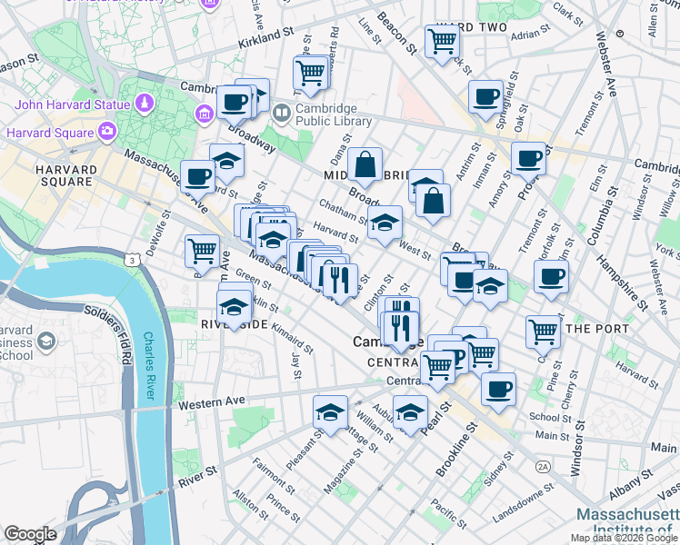map of restaurants, bars, coffee shops, grocery stores, and more near 106 Hancock Street in Cambridge