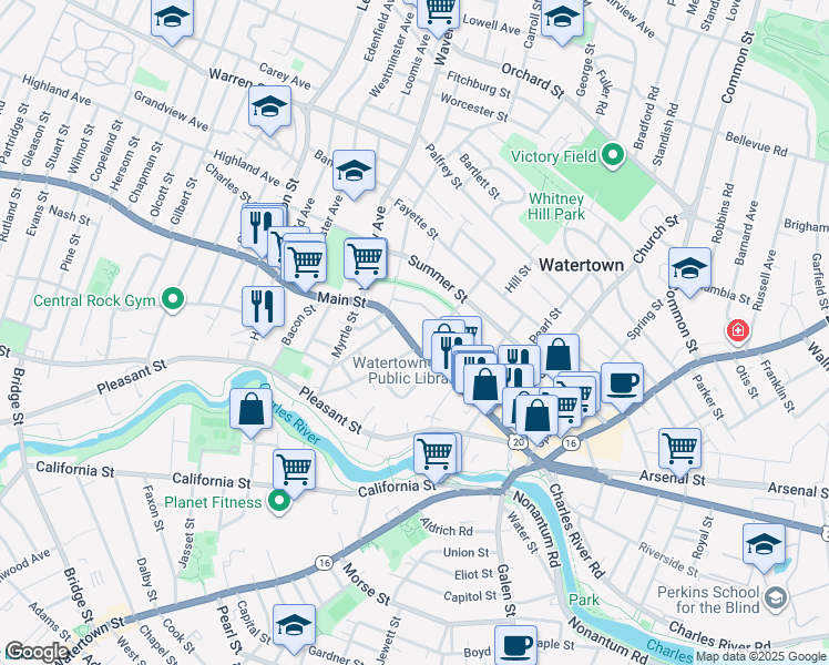 map of restaurants, bars, coffee shops, grocery stores, and more near 262 U.S. 20 in Watertown
