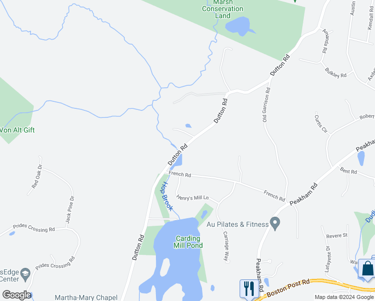 map of restaurants, bars, coffee shops, grocery stores, and more near 182 Dutton Road in Sudbury