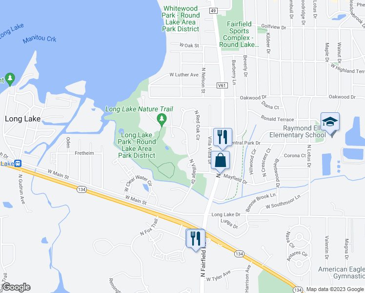 map of restaurants, bars, coffee shops, grocery stores, and more near 1148 North Village Drive in Round Lake Beach
