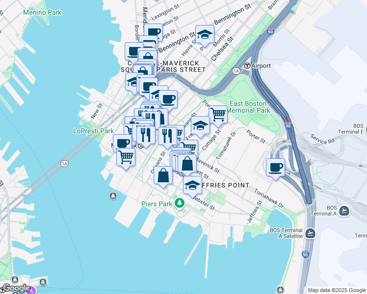 map of restaurants, bars, coffee shops, grocery stores, and more near 2 McKay Place in Boston