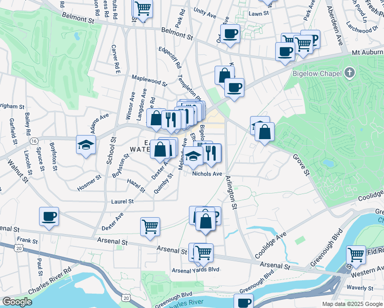map of restaurants, bars, coffee shops, grocery stores, and more near 45 Elton Avenue in Watertown