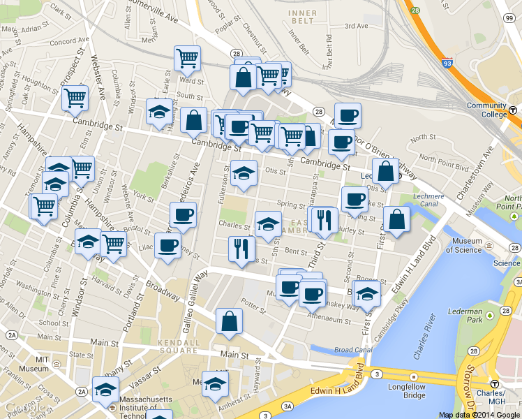 map of restaurants, bars, coffee shops, grocery stores, and more near 341 Hurley Street in Cambridge