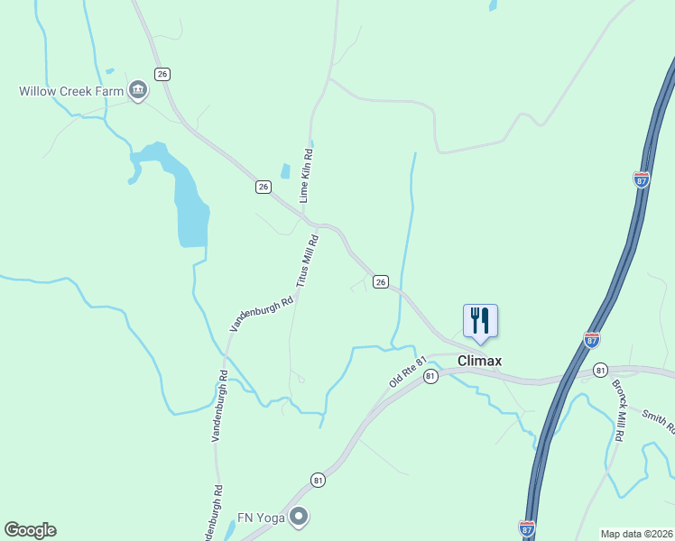 map of restaurants, bars, coffee shops, grocery stores, and more near County Route 26 in West Coxsackie