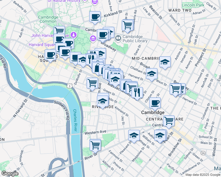 map of restaurants, bars, coffee shops, grocery stores, and more near 1010 Massachusetts Avenue in Cambridge