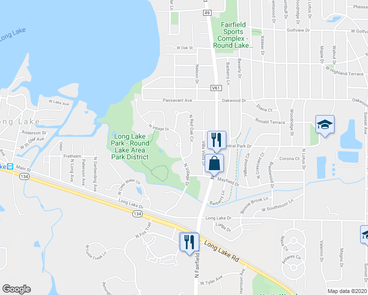 map of restaurants, bars, coffee shops, grocery stores, and more near 1151 North Village Drive in Round Lake Beach