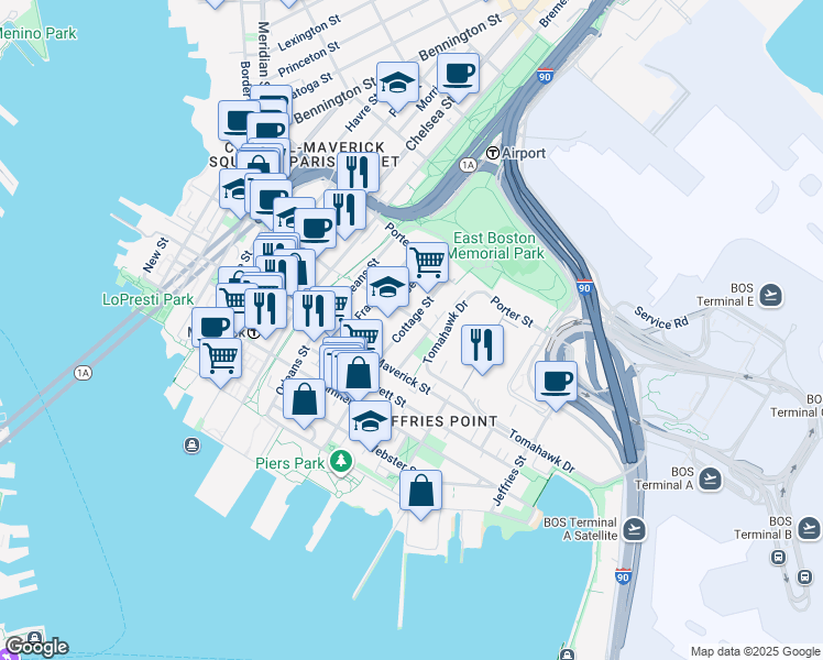 map of restaurants, bars, coffee shops, grocery stores, and more near in 