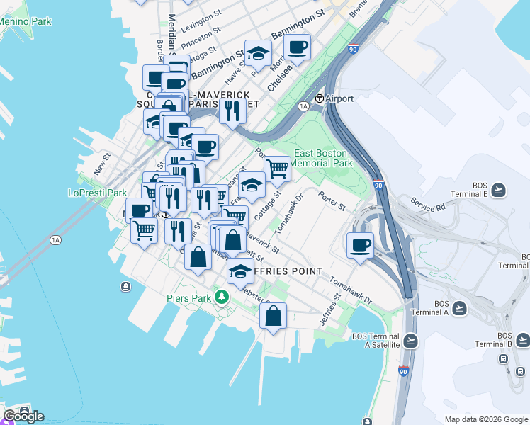 map of restaurants, bars, coffee shops, grocery stores, and more near in 