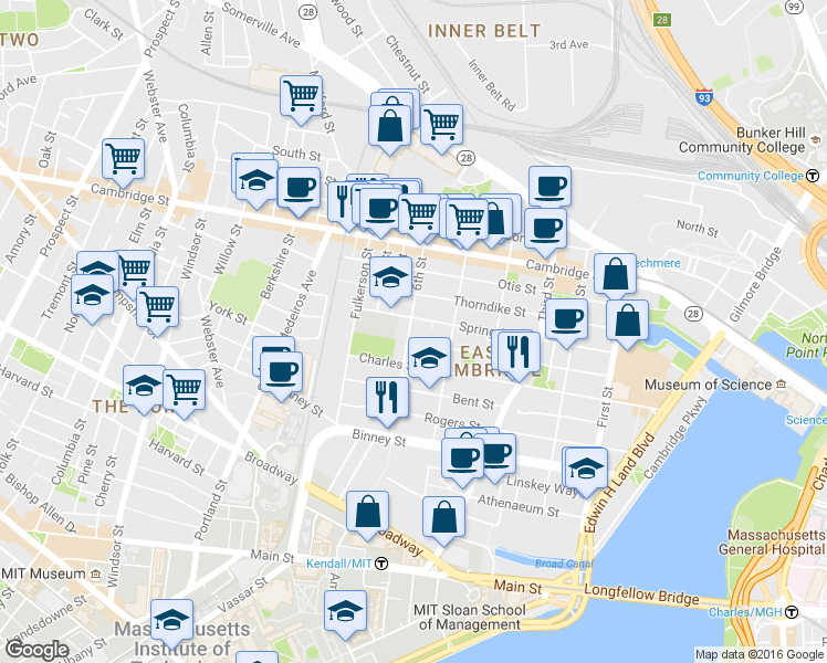 map of restaurants, bars, coffee shops, grocery stores, and more near 341 Hurley Street in Cambridge