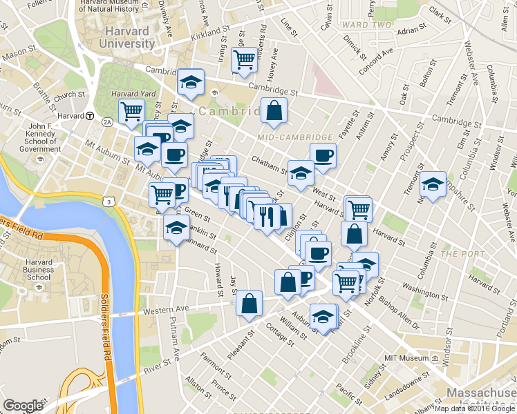 map of restaurants, bars, coffee shops, grocery stores, and more near 929 Massachusetts Avenue in Cambridge