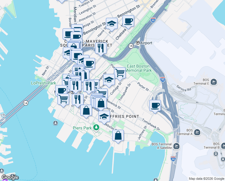 map of restaurants, bars, coffee shops, grocery stores, and more near in 