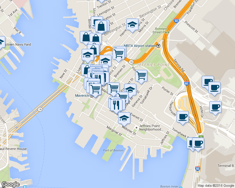 map of restaurants, bars, coffee shops, grocery stores, and more near 2 McKay Place in Boston
