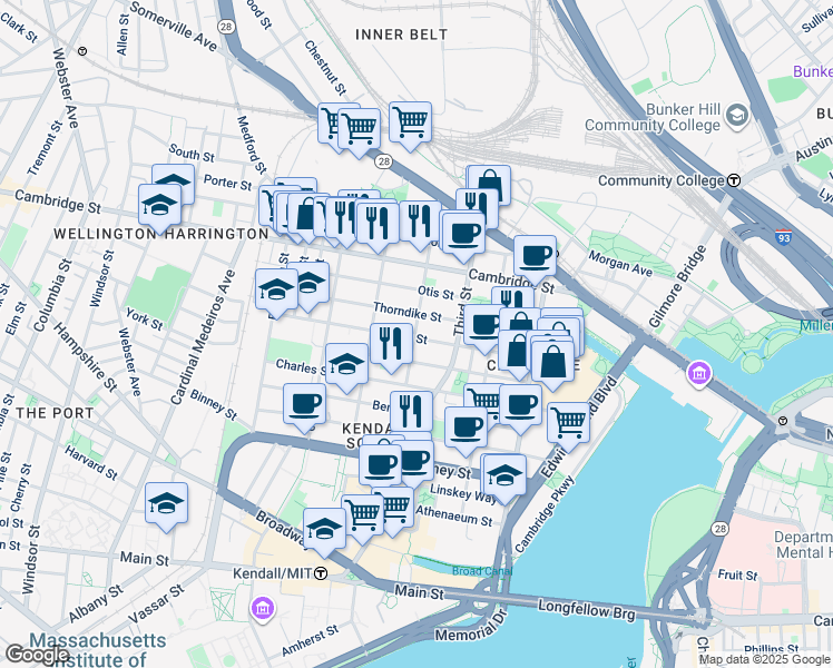 map of restaurants, bars, coffee shops, grocery stores, and more near 100 Sciarappa Street in Cambridge