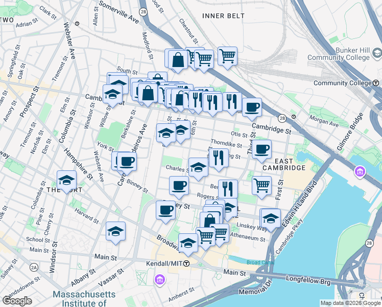 map of restaurants, bars, coffee shops, grocery stores, and more near 339 Hurley Street in Cambridge