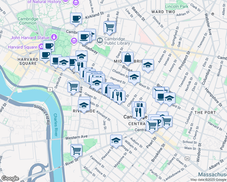 map of restaurants, bars, coffee shops, grocery stores, and more near 929 Massachusetts Avenue in Cambridge