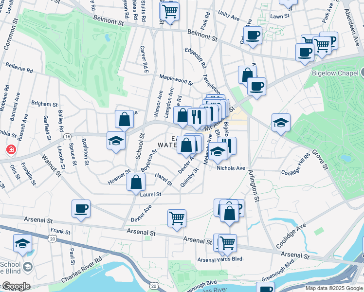 map of restaurants, bars, coffee shops, grocery stores, and more near in Watertown