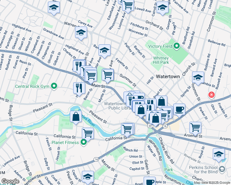 map of restaurants, bars, coffee shops, grocery stores, and more near 262 U.S. 20 in Watertown