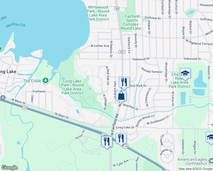 map of restaurants, bars, coffee shops, grocery stores, and more near 1151 North Village Drive in Round Lake Beach