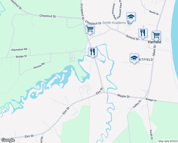 map of restaurants, bars, coffee shops, grocery stores, and more near 99 Porter Ave in Hatfield