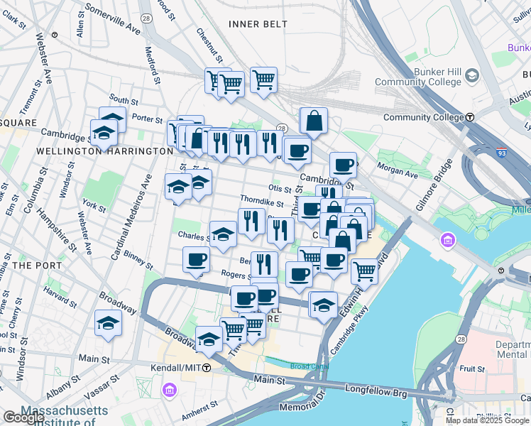 map of restaurants, bars, coffee shops, grocery stores, and more near 100 Sciarappa Street in Cambridge