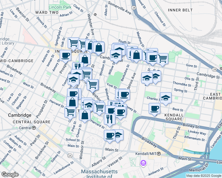 map of restaurants, bars, coffee shops, grocery stores, and more near 44 Plymouth Street in Cambridge