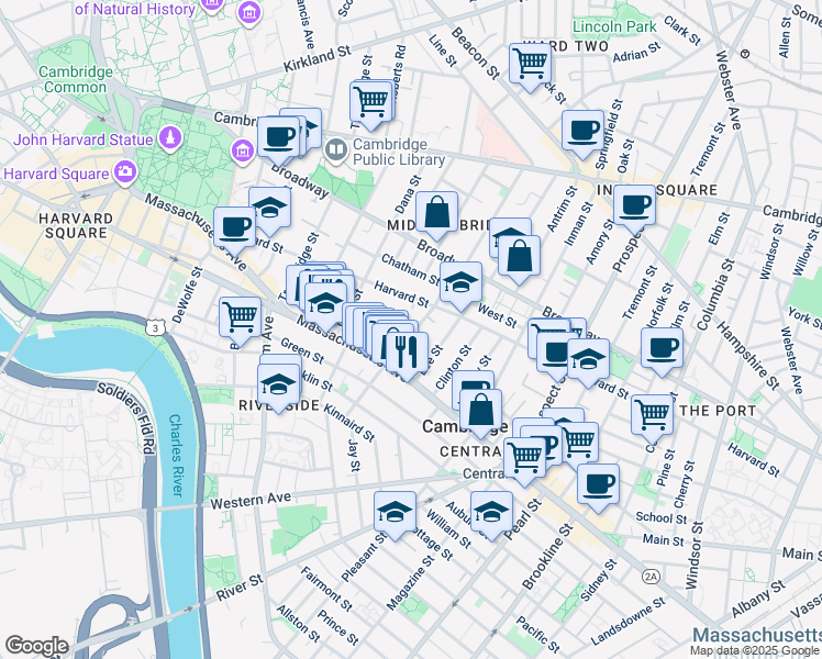 map of restaurants, bars, coffee shops, grocery stores, and more near 106 Hancock Street in Cambridge