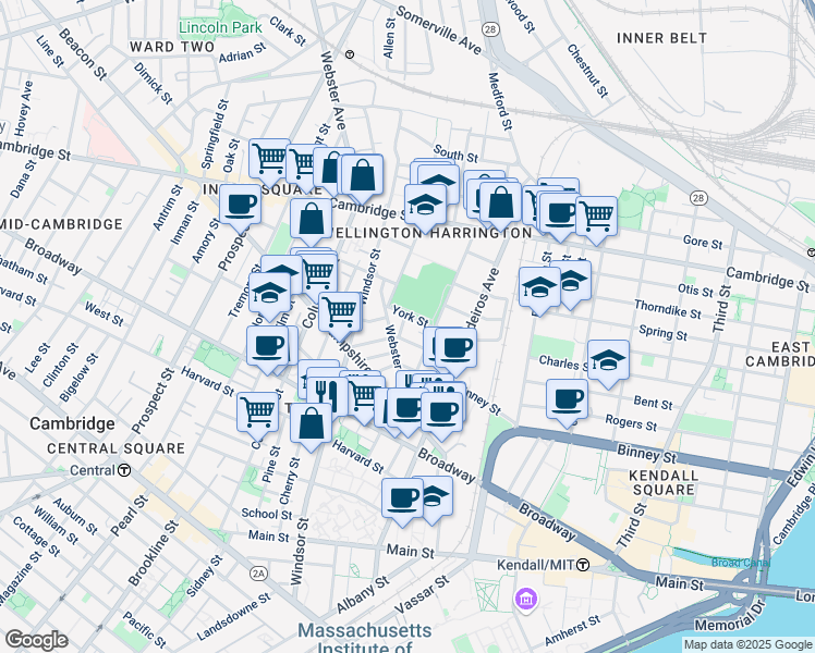 map of restaurants, bars, coffee shops, grocery stores, and more near 44 Plymouth Street in Cambridge
