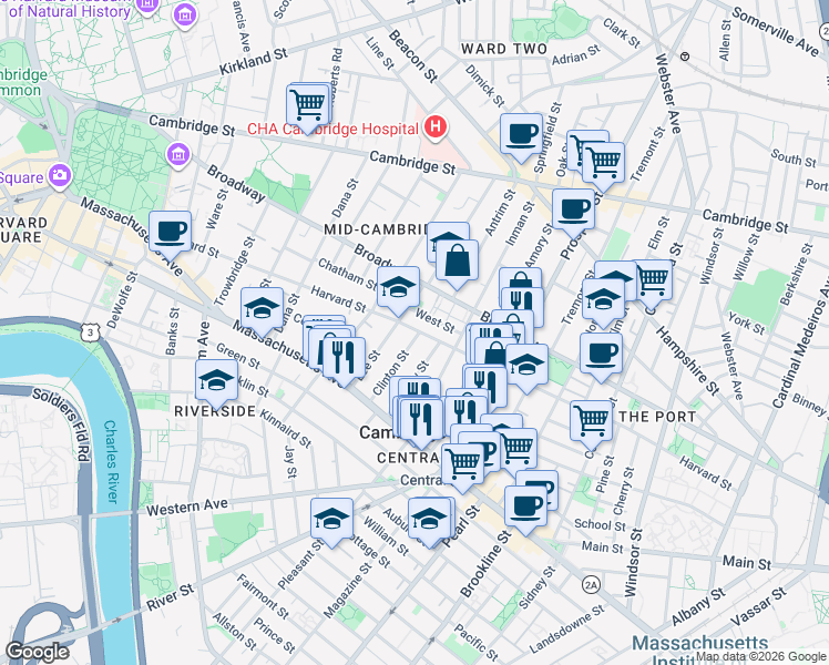 map of restaurants, bars, coffee shops, grocery stores, and more near 292 Harvard Street in Cambridge