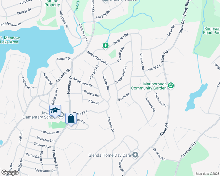 map of restaurants, bars, coffee shops, grocery stores, and more near 95 Crosby Road in Marlborough