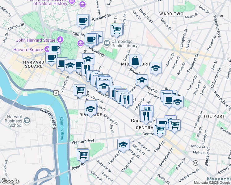 map of restaurants, bars, coffee shops, grocery stores, and more near 929 Massachusetts Avenue in Cambridge