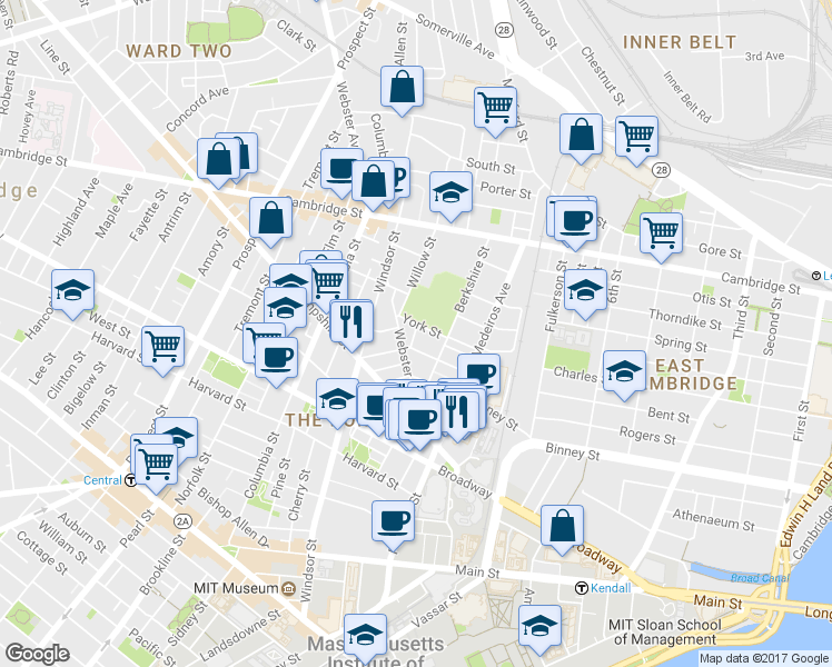 map of restaurants, bars, coffee shops, grocery stores, and more near 44 Plymouth Street in Cambridge