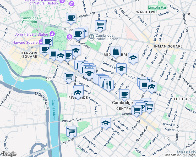 map of restaurants, bars, coffee shops, grocery stores, and more near 929 Massachusetts Avenue in Cambridge